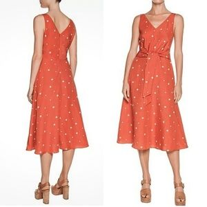 NWOT Veronika Maine Scattered Spot Tie Midi Waist Dress Terracotta Large Size 12